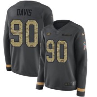 Nike Philadelphia Eagles #90 Jordan Davis Anthracite Salute to Service Women's Stitched NFL Limited Therma Long Sleeve Jersey