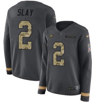 Nike Philadelphia Eagles #2 Darius Slay Anthracite Salute to Service Women's Stitched NFL Limited Therma Long Sleeve Jersey