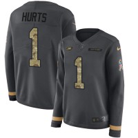 Nike Philadelphia Eagles #1 Jalen Hurts Anthracite Salute to Service Women's Stitched NFL Limited Therma Long Sleeve Jersey