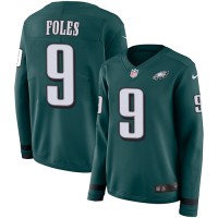 Nike Philadelphia Eagles #9 Nick Foles Midnight Green Team Color Women's Stitched NFL Limited Therma Long Sleeve Jersey