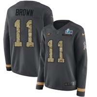 Nike Philadelphia Eagles #11 A.J. Brown Anthracite Salute to Service Super Bowl LVII Patch Women's Stitched NFL Limited Therma Long Sleeve Jersey