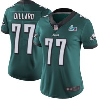 Nike Philadelphia Eagles #77 Andre Dillard Green Team Color Super Bowl LVII Patch Women's Stitched NFL Vapor Untouchable Limited Jersey