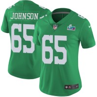 Nike Philadelphia Eagles #65 Lane Johnson Green Super Bowl LVII Patch Women's Stitched NFL Limited Rush Jersey