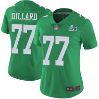Nike Philadelphia Eagles #77 Andre Dillard Green Super Bowl LVII Patch Women's Stitched NFL Limited Rush Jersey