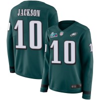 Nike Philadelphia Eagles #10 DeSean Jackson Green Super Bowl LVII Patch Team Color Women's Stitched NFL Limited Therma Long Sleeve Jersey