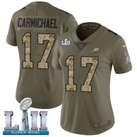 Nike Philadelphia Eagles #17 Harold Carmichael Olive/Camo Super Bowl LII Women's Stitched NFL Limited 2017 Salute to Service Jersey