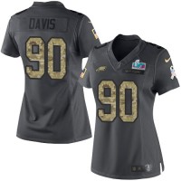 Nike Philadelphia Eagles #90 Jordan Davis Black Super Bowl LVII Patch Women's Stitched NFL Limited 2016 Salute to Service Jersey