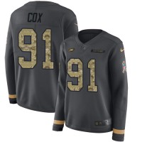Nike Philadelphia Eagles #91 Fletcher Cox Anthracite Salute to Service Women's Stitched NFL Limited Therma Long Sleeve Jersey
