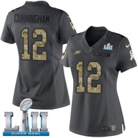 Nike Philadelphia Eagles #12 Randall Cunningham Black Super Bowl LII Women's Stitched NFL Limited 2016 Salute to Service Jersey