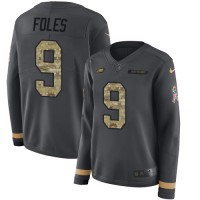 Nike Philadelphia Eagles #9 Nick Foles Anthracite Salute to Service Women's Stitched NFL Limited Therma Long Sleeve Jersey