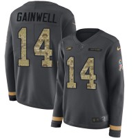 Nike Philadelphia Eagles #14 Kenneth Gainwell Anthracite Salute to Service Women's Stitched NFL Limited Therma Long Sleeve Jersey