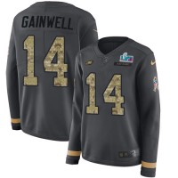 Nike Philadelphia Eagles #14 Kenneth Gainwell Anthracite Salute to Service Super Bowl LVII Patch Women's Stitched NFL Limited Therma Long Sleeve Jersey