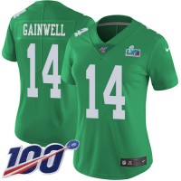 Nike Philadelphia Eagles #14 Kenneth Gainwell Green Super Bowl LVII Patch Women's Stitched NFL Limited Rush 100th Season Jersey