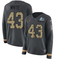 Nike Philadelphia Eagles #43 Kyzir White Anthracite Salute to Service Super Bowl LVII Patch Women's Stitched NFL Limited Therma Long Sleeve Jersey