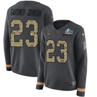 Nike Philadelphia Eagles #23 C.J. Gardner-Johnson Anthracite Salute to Service Super Bowl LVII Patch Women's Stitched NFL Limited Therma Long Sleeve Jersey