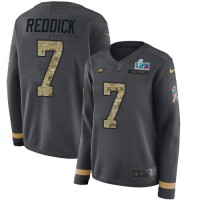 Nike Philadelphia Eagles #7 Haason Reddick Anthracite Salute to Service Super Bowl LVII Patch Women's Stitched NFL Limited Therma Long Sleeve Jersey