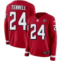 Nike Atlanta Falcons #24 A.J. Terrell Red Team Color Women's Stitched NFL Limited Therma Long Sleeve Jersey