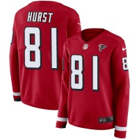 Nike Atlanta Falcons #81 Hayden Hurst Red Team Color Women's Stitched NFL Limited Therma Long Sleeve Jersey