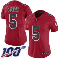 Nike Atlanta Falcons #5 Drake London Red Stitched Women's NFL Limited Rush 100th Season Jersey