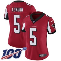 Nike Atlanta Falcons #5 Drake London Red Team Color Stitched Women's NFL 100th Season Vapor Untouchable Limited Jersey