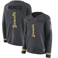 Nike Atlanta Falcons #1 Marcus Mariota Anthracite Salute to Service Stitched Women's NFL Limited Therma Long Sleeve Jersey