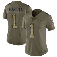 Nike Atlanta Falcons #1 Marcus Mariota Olive/Camo Stitched Women's NFL Limited 2017 Salute To Service Jersey