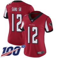 Nike Atlanta Falcons #12 Mohamed Sanu Sr Red Team Color Women's Stitched NFL 100th Season Vapor Limited Jersey