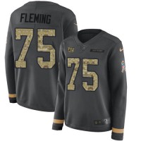 Nike New York Giants #75 Cameron Fleming Anthracite Salute to Service Women's Stitched NFL Limited Therma Long Sleeve Jersey