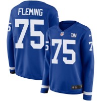 Nike New York Giants #75 Cameron Fleming Royal Blue Team Color Women's Stitched NFL Limited Therma Long Sleeve Jersey