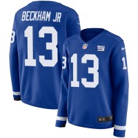 Nike New York Giants #13 Odell Beckham Jr Royal Blue Team Color Women's Stitched NFL Limited Therma Long Sleeve Jersey