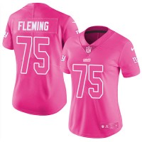 Nike New York Giants #75 Cameron Fleming Pink Women's Stitched NFL Limited Rush Fashion Jersey