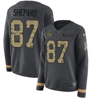 Nike New York Giants #87 Sterling Shepard Anthracite Salute to Service Women's Stitched NFL Limited Therma Long Sleeve Jersey