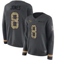 Nike New York Giants #8 Daniel Jones Anthracite Salute to Service Women's Stitched NFL Limited Therma Long Sleeve Jersey
