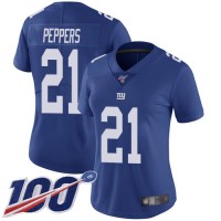 Nike New York Giants #21 Jabrill Peppers Royal Blue Team Color Women's Stitched NFL 100th Season Vapor Limited Jersey