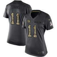 Nike New York Giants #11 Phil Simms Black Women's Stitched NFL Limited 2016 Salute to Service Jersey