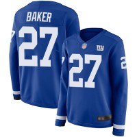 Nike New York Giants #27 Deandre Baker Royal Blue Team Color Women's Stitched NFL Limited Therma Long Sleeve Jersey