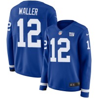 Nike New York Giants #12 Darren Waller Royal Blue Team Color Women's Stitched NFL Limited Therma Long Sleeve Jersey