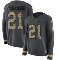Nike Jacksonville Jaguars #21 C.J. Henderson Anthracite Salute to Service Women's Stitched NFL Limited Therma Long Sleeve Jersey