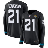 Nike Jacksonville Jaguars #21 C.J. Henderson Black Team Color Women's Stitched NFL Limited Therma Long Sleeve Jersey