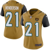 Nike Jacksonville Jaguars #21 C.J. Henderson Gold Women's Stitched NFL Limited Rush Jersey