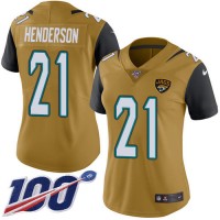 Nike Jacksonville Jaguars #21 C.J. Henderson Gold Women's Stitched NFL Limited Rush 100th Season Jersey