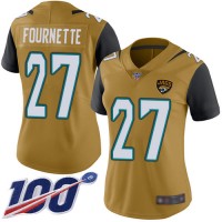 Nike Jacksonville Jaguars #27 Leonard Fournette Gold Women's Stitched NFL Limited Rush 100th Season Jersey