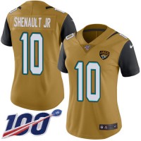 Nike Jacksonville Jaguars #10 Laviska Shenault Jr. Gold Women's Stitched NFL Limited Rush 100th Season Jersey