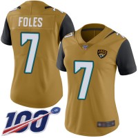 Nike Jacksonville Jaguars #7 Nick Foles Gold Women's Stitched NFL Limited Rush 100th Season Jersey