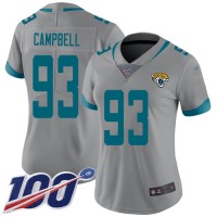 Nike Jacksonville Jaguars #93 Calais Campbell Silver Women's Stitched NFL Limited Inverted Legend 100th Season Jersey
