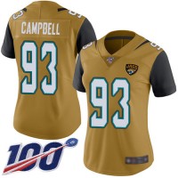 Nike Jacksonville Jaguars #93 Calais Campbell Gold Women's Stitched NFL Limited Rush 100th Season Jersey