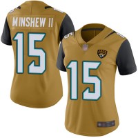 Nike Jacksonville Jaguars #15 Gardner Minshew II Gold Women's Stitched NFL Limited Rush Jersey