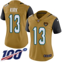 Nike Jacksonville Jaguars #13 Christian Kirk Gold Women's Stitched NFL Limited Rush 100th Season Jersey