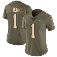 Nike Jacksonville Jaguars #1 Travis Etienne Olive/Gold Women's Stitched NFL Limited 2017 Salute To Service Jersey