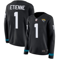 Nike Jacksonville Jaguars #1 Travis Etienne Black Team Color Women's Stitched NFL Limited Therma Long Sleeve Jersey